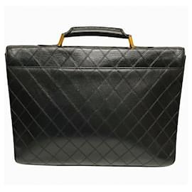 Chanel-Chanel Bicolor Black Leather Briefcase-Black