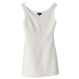Theory Vestido mini con escote de bailarina en tweed de algodón blanco Blanco
