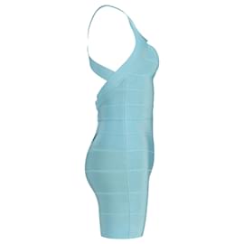 Herve Leger- Herve Leger Cutout Bandage Mini Dress in Blue Rayon-Blue,Light blue