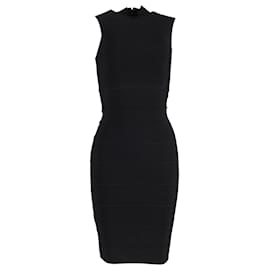 Herve Leger- Herve Leger Bandage Turtleneck Knee-Length Bodycon Dress in Black Rayon-Black