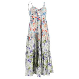 Zimmermann- Zimmermann Floral Print Midi Tiered Dress in Multicolor Cotton-Multiple colors