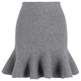 Jil Sander- Jil Sander Knitted Mini High-Waisted Trumpet Skirt in Grey Wool-Grey