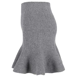 Jil Sander- Jil Sander Knitted Mini High-Waisted Trumpet Skirt in Grey Wool-Grey