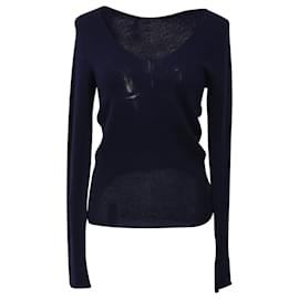 Gucci-Gucci Knitted V-Neck Sweater Top in Navy Blue Wool-Blue,Navy blue