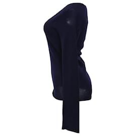 Gucci-Gucci Knitted V-Neck Sweater Top in Navy Blue Wool-Blue,Navy blue