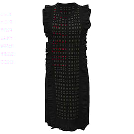 Fendi-Fendi Checkered Ruffle Detail Mini Dress in Black and Red Viscose-Black