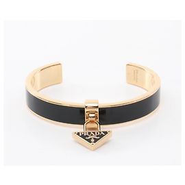 Bracelet logo triangle Prada Noir/Doré Noir