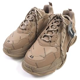 Balenciaga-Balenciaga Triple S Logo Leather Sneakers Brown-Brown