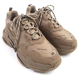 Balenciaga-Balenciaga Triple S Logo Leather Sneakers Brown-Brown