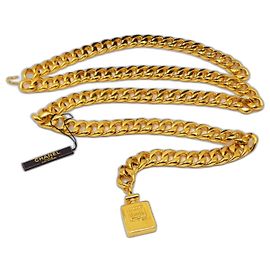 Colar cinto de garrafa de perfume vintage Chanel com drapeado duplo grosso Gold hardware
