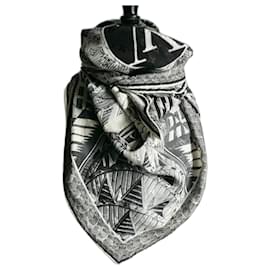 Louis Vuitton-LOUIS VUITTON Silk square LV Buildings metallic jewelry NEW/ MP2586-Grey