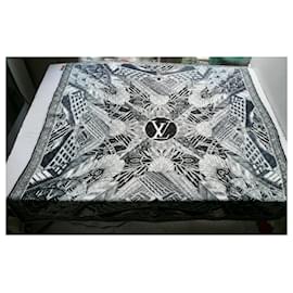 Louis Vuitton-LOUIS VUITTON Silk square LV Buildings metallic jewelry NEW/ MP2586-Grey