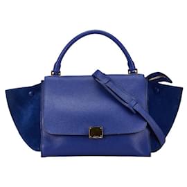Céline-Celine Blue Leather and Suede Handbag-Blue