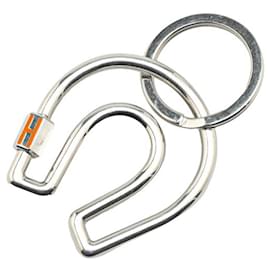 Hermès-Hermes H Ferra A Cheval Horseshoe Motif Key Ring Holder-Silvery,Orange