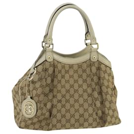 Gucci-GUCCI GG Canvas Tote Bag Beige Gold 211944 Auth 98334-Beige,Golden