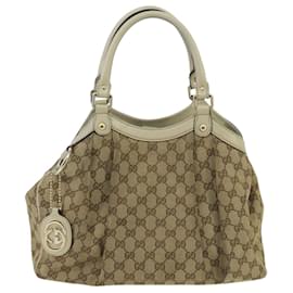 Gucci-GUCCI GG Canvas Tote Bag Beige Gold 211944 Auth 98334-Beige,Golden
