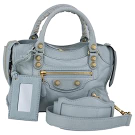 Balenciaga-BALENCIAGA Giant Mini City Bag Leather 2way Light Blue Gold 309544 Auth am7196-Golden,Light blue