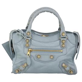 Balenciaga-BALENCIAGA Giant Mini City Bag Leather 2way Light Blue Gold 309544 Auth am7196-Golden,Light blue