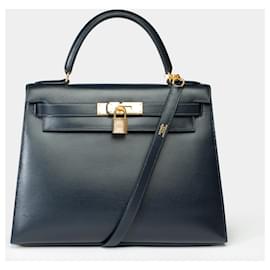 Hermès-Sac HERMES Kelly 28 en Cuir Bleu Marine - 102261-Bleu Marine