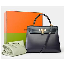 Hermès-Sac HERMES Kelly 28 en Cuir Bleu Marine - 102261-Bleu Marine