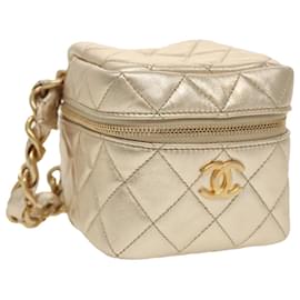 Chanel-CHANEL Matelasse Chain Hand Bag Lamb Skin Gold CC Auth 100060A-Golden