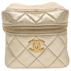 Chanel-CHANEL Matelasse Chain Hand Bag Lamb Skin Gold CC Auth 100060A-Golden