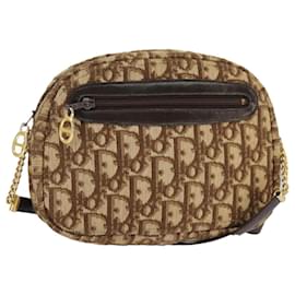 Christian Dior-Christian Dior Trotter Canvas Shoulder Bag Beige Brown Gold Auth 98330-Brown,Beige,Golden