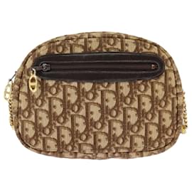 Christian Dior-Christian Dior Trotter Canvas Shoulder Bag Beige Brown Gold Auth 98330-Brown,Beige,Golden