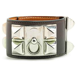 Hermès-Bracelet Collier de Chien Hermes-Marron,Argenté