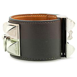Hermès-Bracelet Collier de Chien Hermes-Marron,Argenté