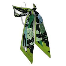 Hermès Hermes 'In Disordine' Twilly verde Nero Verde Verde oliva Verde chiaro Blu chiaro Verde scuro