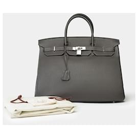 Hermès-Sac HERMES Birkin 40 en Cuir Gris - 102260-Gris