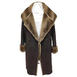 Gerard Darel Leder Mantel Braun mit Kunstfell gefüttert Braun