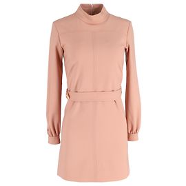 Victoria Beckham Mini-Kleid mit langen Ärmeln und Gürtel aus Pfirsich-Polyester Angeln