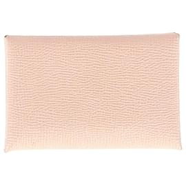 Hermès-Hermes Calvi Card Holder in Light Pink Leather-Brown,Pink