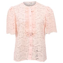 Blusa de manga abullonada de algodón rosa con botones de encaje Temperley London Rosa