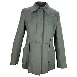 Abrigo de lana gris de espiga de pescado de Prada con un solo botón Gris