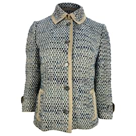 Dolce & Gabbana- Dolce & Gabbana Button-Down Jacket in Blue Cotton Tweed-Blue