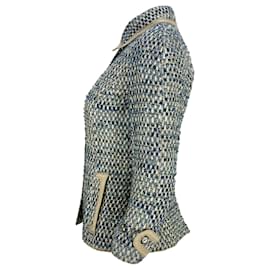 Dolce & Gabbana- Dolce & Gabbana Button-Down Jacket in Blue Cotton Tweed-Blue