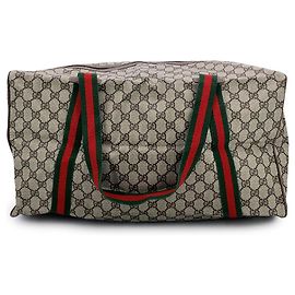 Gucci Vintage Beiger Monogramm Canvas Reisetasche mit Schultergurt Braun