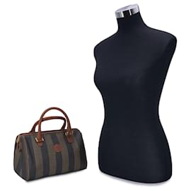 Fendi-Sac Boston Mini en toile rayée Vintage Pequin avec rayures-Marron