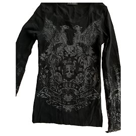 Ikks Langarm T-Shirt Tattoo Stil Schwarz Schwarz
