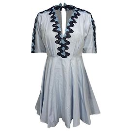 Sandro besticktes plissiertes Minikleid aus hellblauer Baumwolle Blau Hellblau