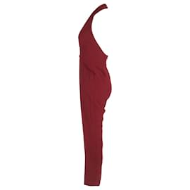 Gucci-Gucci Plunging Halter Neck Jumpsuit in Burgundy Silk-Red,Dark red