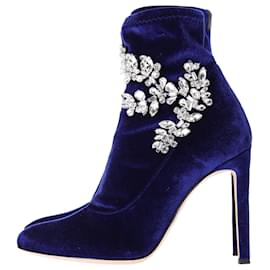 Giuseppe Zanotti-Giuseppe Zanotti Celesta Crystal Embellisehd Ankle Boots in Blue Velvet-Blue