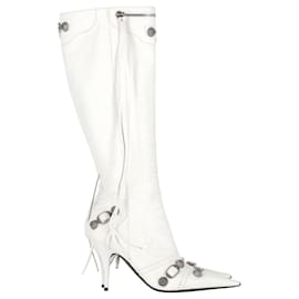 Balenciaga-Balenciaga Cagole Knee-High Boots  in White Leather-White