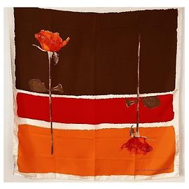 Silk twill square, CAROLINA HERRERA Brown Red Orange