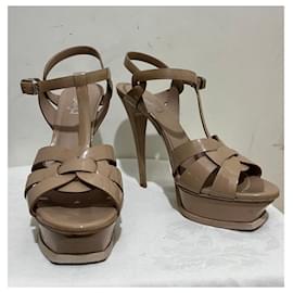 Saint Laurent-SL Tribute heels in nude patent leather-Beige,Flesh