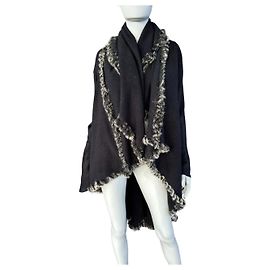 Just Cavalli Poncho Schwarz mit Echtem Fell Schwarz