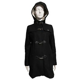 Thomas Burberry Vintage black hooded duffle coat from wool Black